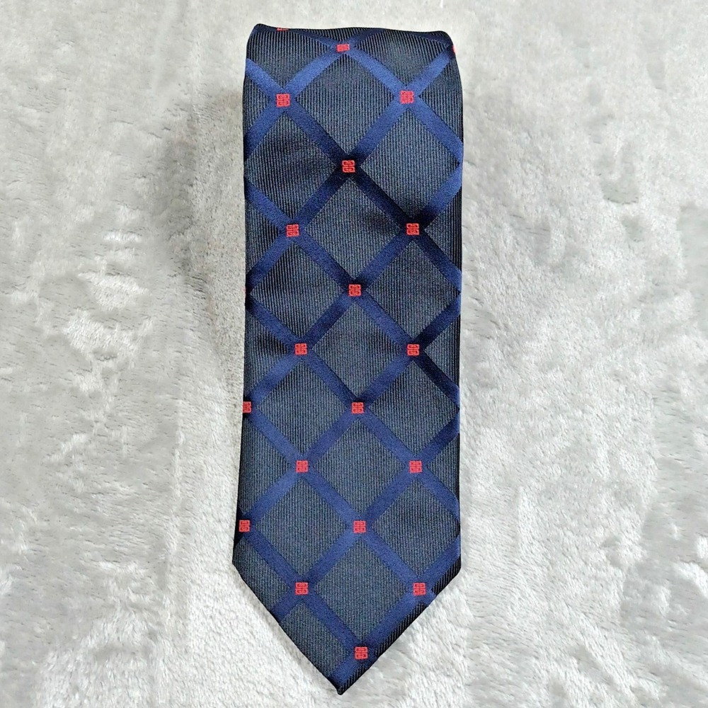 Vintage Givenchy Gentlemen Tie Mens 56.5x3.5 Black Diamond Check Geometric Paris